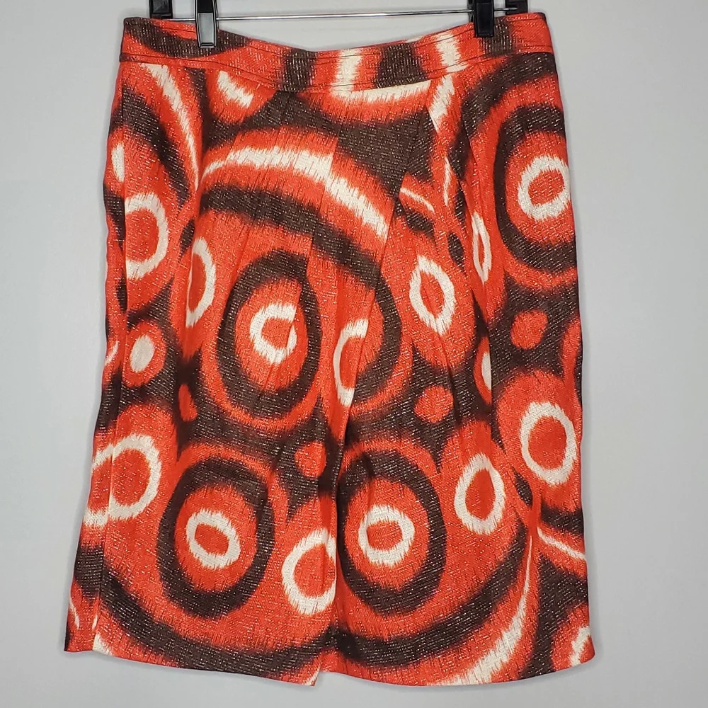 Tory Burch Metallic Ikat Linen Jemima‎ Tulip Skirt Size 12 island red